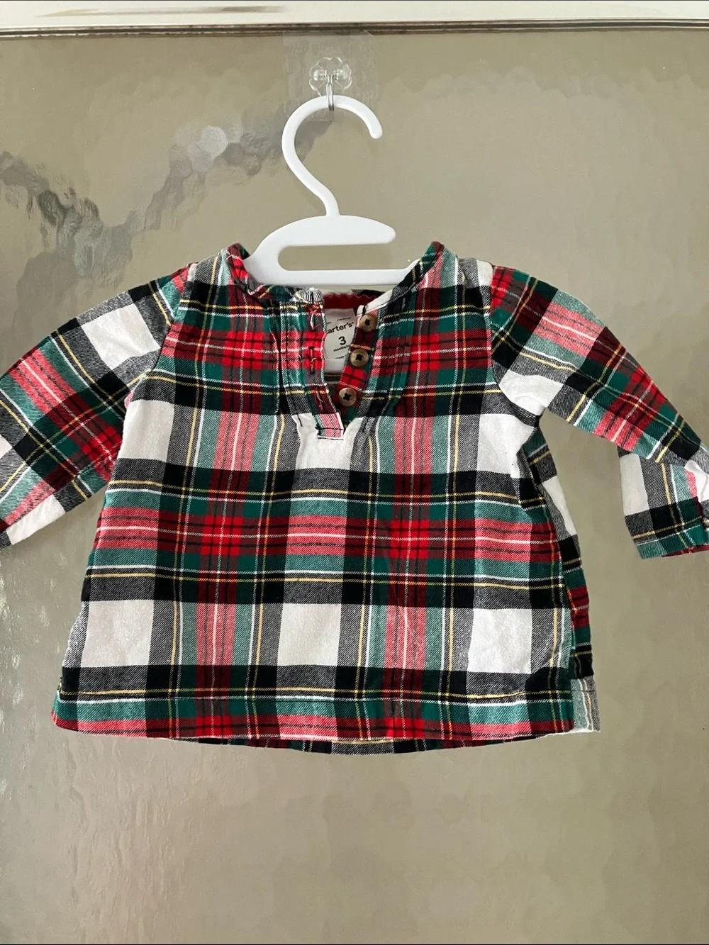 Carter's Girls 3M Red Green Plaid Button Flannel Henley Top - Christmas